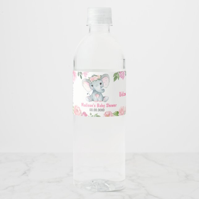 Vinho Rótulo de garrafa de água de Elefante-Teal Rosa pa (Frente)