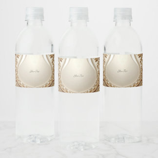 Vinho Rótulo de Garrafa de Água Floral Dourado Elegante