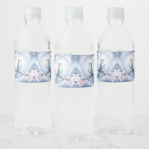 Rótulo de Garrafa de Água Floral Pássaro Azul