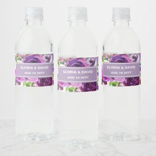 Vinho Rótulo de Garrafa de Água Floral Roxo Romântico