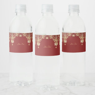 Vinho Rótulo de Garrafa de Água Floral Vermelho Dourado
