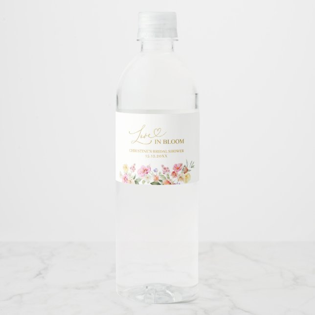 Vinho Rótulo de Garrafa para Chá de Noiva Floral Simples (Frente)