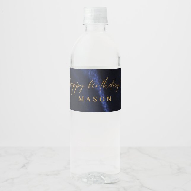 Vinho Rótulo Elegante de Garrafa de Água Azul Marinho (Frente)