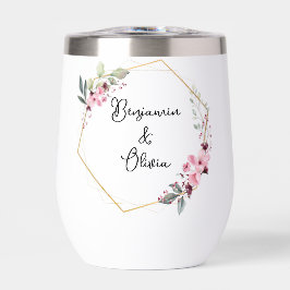 Vinho Térmico de Casamento Floral, Rosa e Dourado