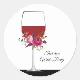 vinho tinto, floral, adesivo de agradecimento