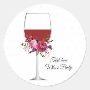vinho tinto, floral, adesivo de agradecimento