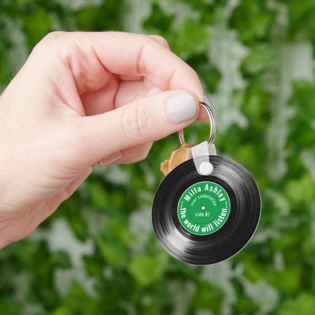 vinil record com o nome promo Chaveiro (Mão)