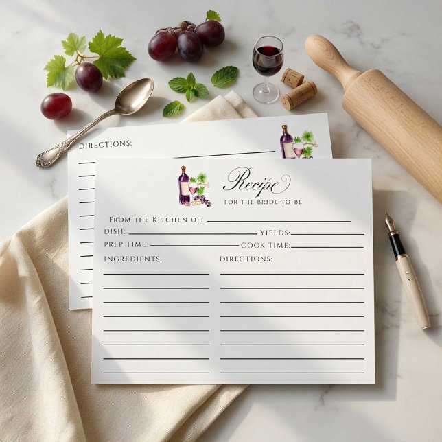 Vino Before Vows Recipe Card Bridal Shower Insert (Criador carregado)