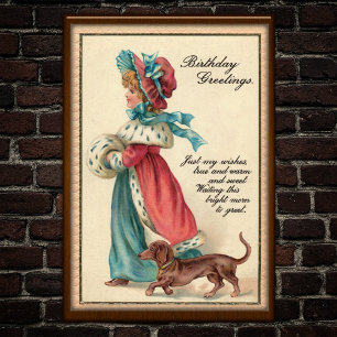 Vintage 1904 Birthday Girl & Dog Poster