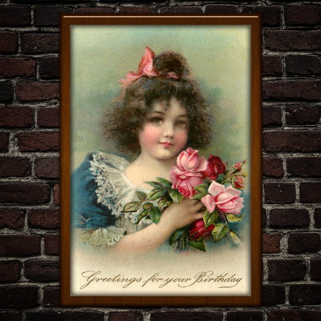 Vintage 1904 Girl Pink Roses Aniversário Poster (Criador carregado)