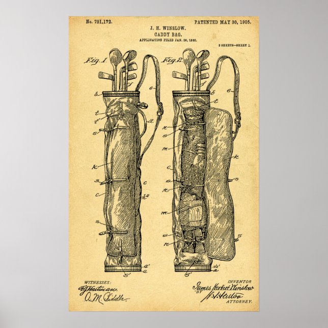 Vintage 1905 Caddie Bag Impressão (Frente)