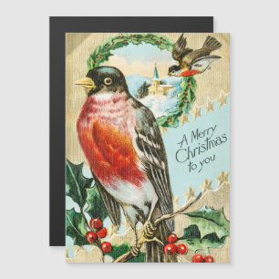 Vintage 1908 Robin Bird Feliz Natal Feriado