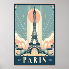 Vintage 1910 Paris Eiffel Tower Art Deco Poster