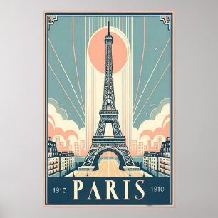 Vintage 1910 Paris Eiffel Tower Art Deco Poster