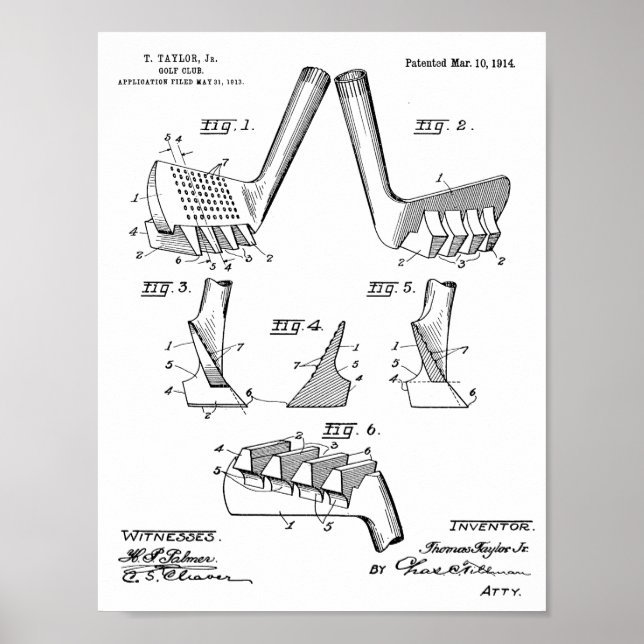 Vintage 1914 Golf Club Design Patent Art Impressão (Frente)