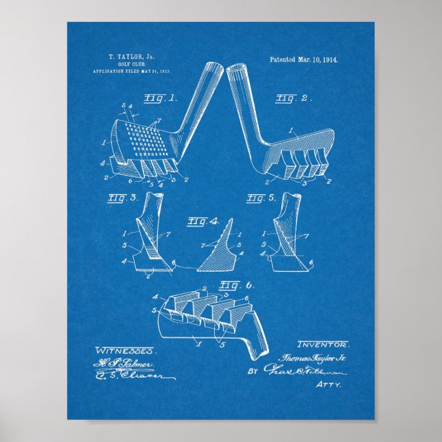 Vintage 1914 Golf Club Design Patent Art Impressão (Frente)