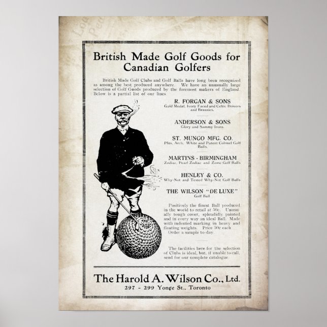 Vintage, 1915, British Made Golf Impressão (Frente)