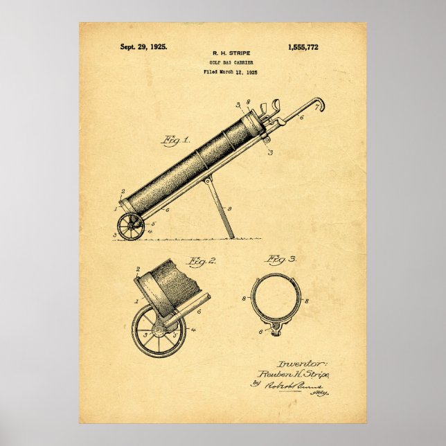 Vintage 1925 Golf Bag Impressão (Frente)