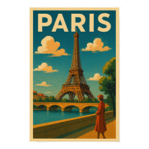 Vintage 1930s Paris Travel Poster Eiffel Tower