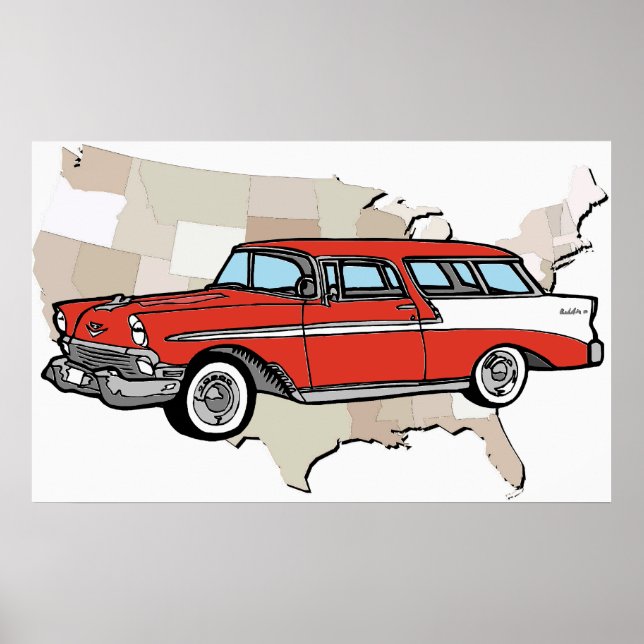 Vintage 1957 Chevy Nomad Classic Car Poster (Frente)