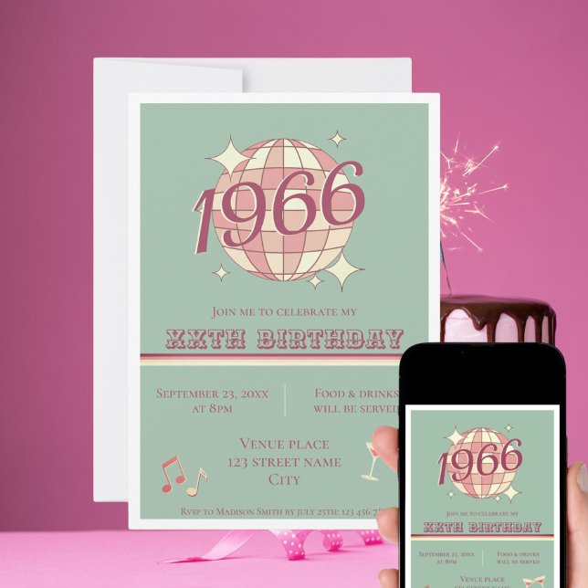 Vintage 1966, 60º aniversário, chá azul, convite (Criador carregado)