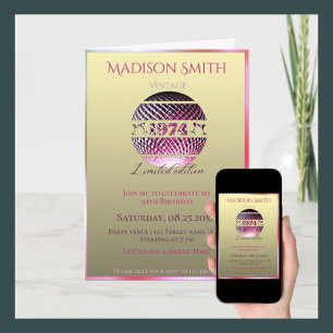 Vintage 1974 - convite de aniversário - ouro rosa