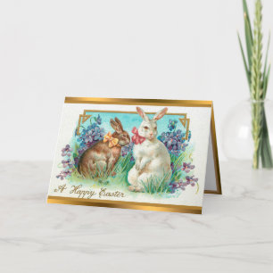 Vintage 2 coelhos Páscoa Ovos Feriados Cartões D