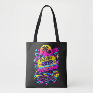 Vintage 90s Retro Cassette Neon Cyberpunk Tote Bag