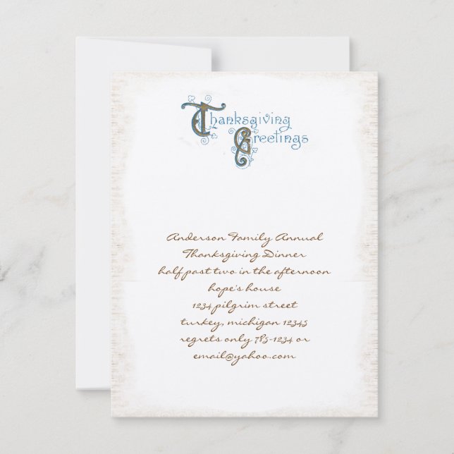 Vintage Ação de Graças Saudações Convites (Frente)