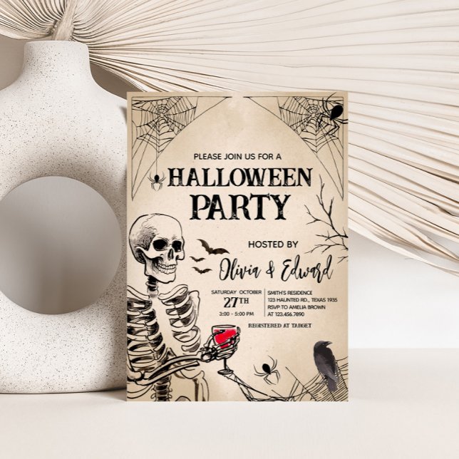 Vintage Adulto Crânio Convite de Festa de Hallowee (Adult Vintage Skull Halloween Party Invitation)