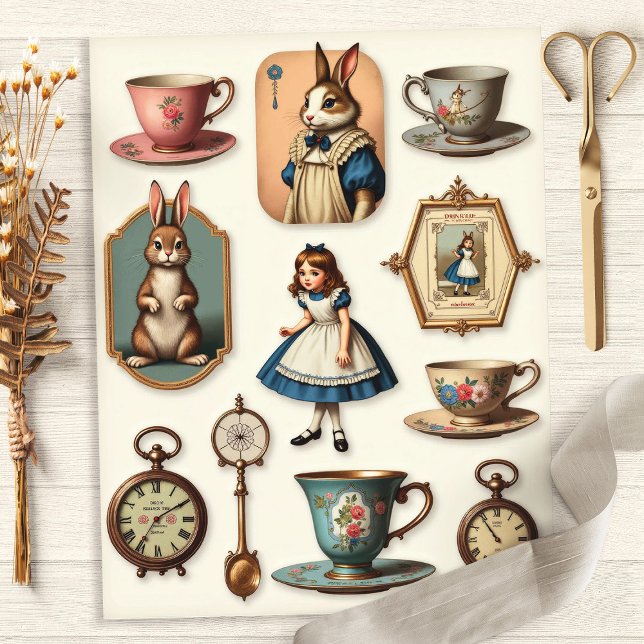 Vintage Alice Tea Party Fussy Cut Collection (Criador carregado)