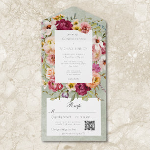 Vintage Amarelo Amarelo Floral Casamento QR