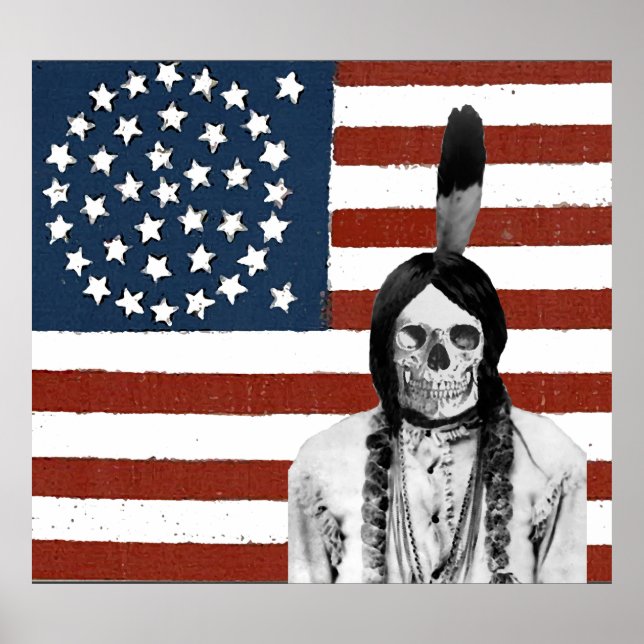 vintage american flag indian skull poster (Frente)