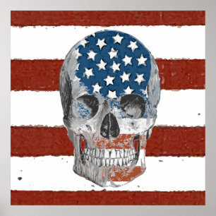 Vintage American Flag Skull Poster