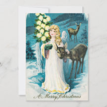 Vintage Angel com Cartões de natal de veados e árv