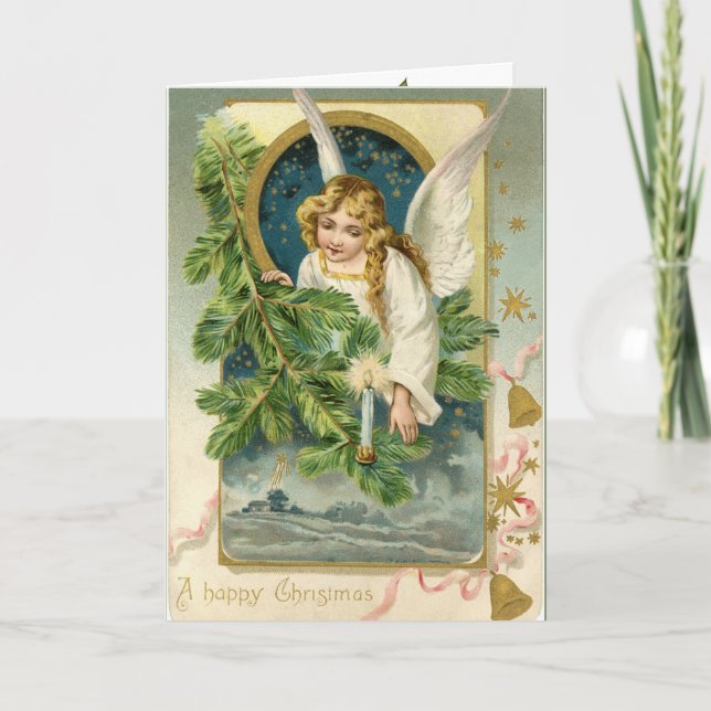 Vintage Angel Saudação Convite de Natal (Frente)