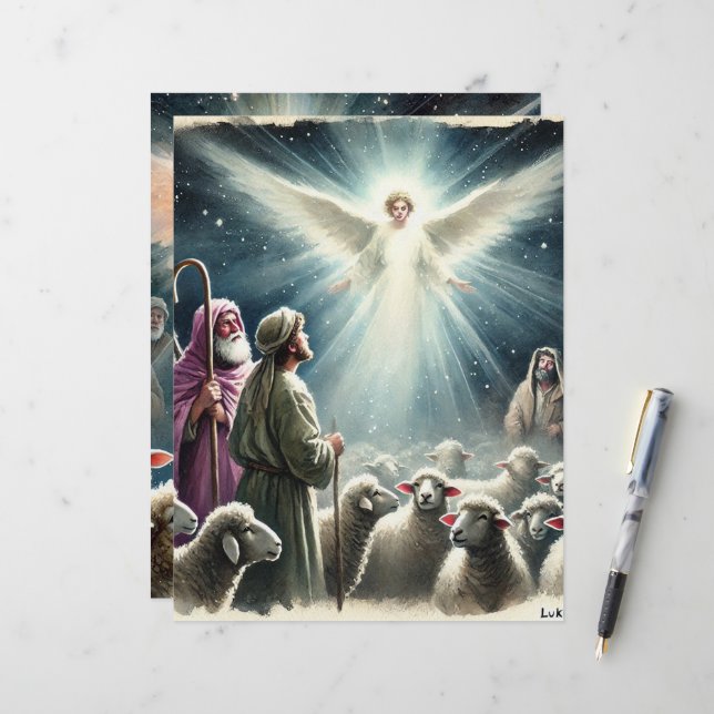 Vintage Angel & Shepherds Native Scrapbook Paper (Frente/Verso In Situ)