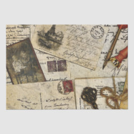 Vintage Antigo Mail Ephemera Decoupage Papel Tecid