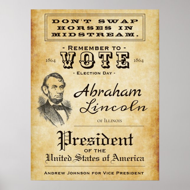 Vintage Antique Abraham Lincoln Campaign Poster (Frente)