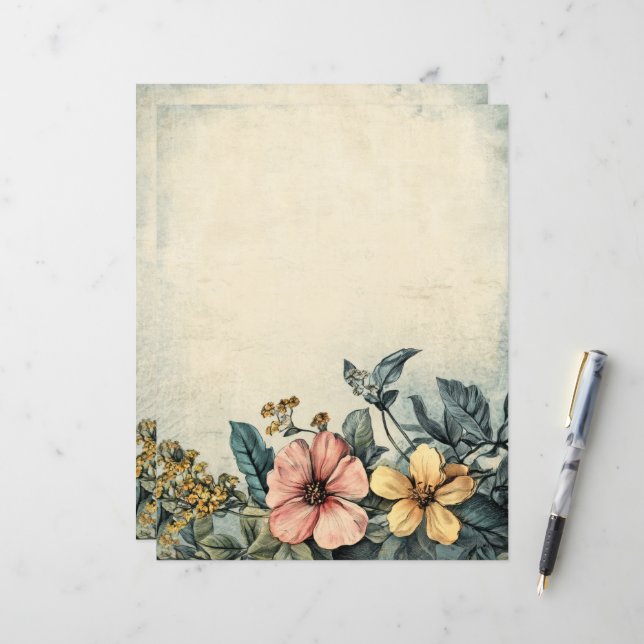 Vintage Antique Floral Diário Scrapbook Papel (Frente/Verso In Situ)