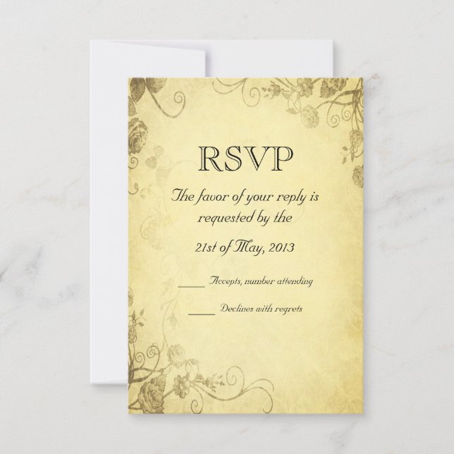 Vintage Antique Look Wedding RSVP Card (Frente)