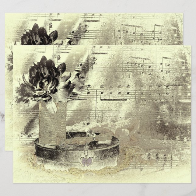 Vintage Antique Sepia Beige Black Sheet Music (Frente/Verso)