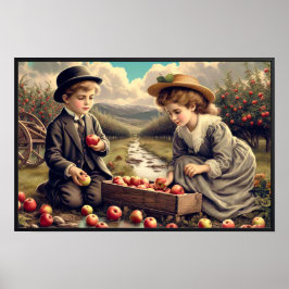 Vintage Apple Harvest Children Poster