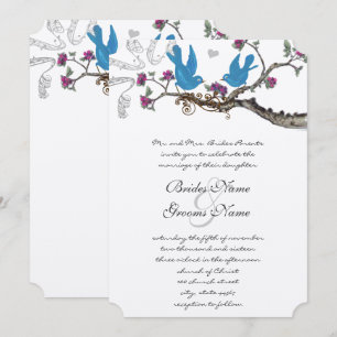 Vintage Aqua Birds Rosa e Convite de casamento Rox