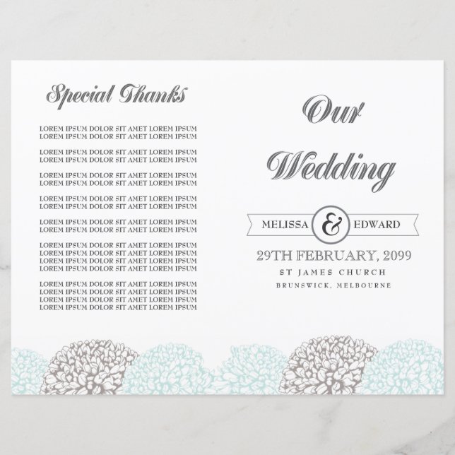 Vintage Aqua Flowers Booklet do Programa de Casame (Frente)