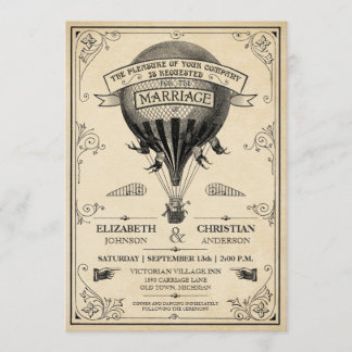 Vintage Ar Quente - Convite Para Casamento De Balõ
