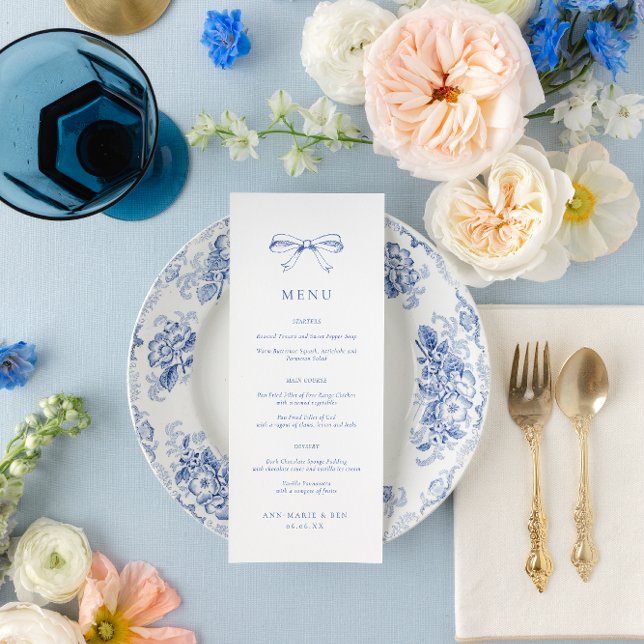 Vintage Arco Desenho Cabelo Azul Menu Casamento (Criador carregado)