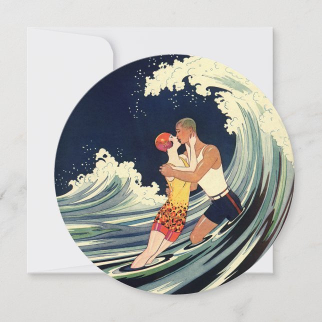 Vintage Art Deco Amantes Beijo, Convite De Casamen (Frente)