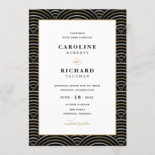 Vintage Art Deco Casamento Convite Preto Dourado