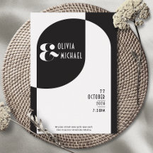 Vintage Art Deco Casamento White Black Convite